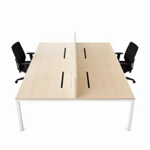Bureau bench professionnel 4 places 320 × 160 cm – érable – avec séparateur et trappes passe-câbles
