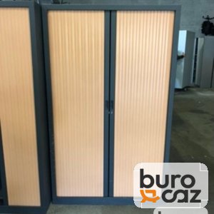 Armoire haute métallique à rideaux hêtre structure anthracite