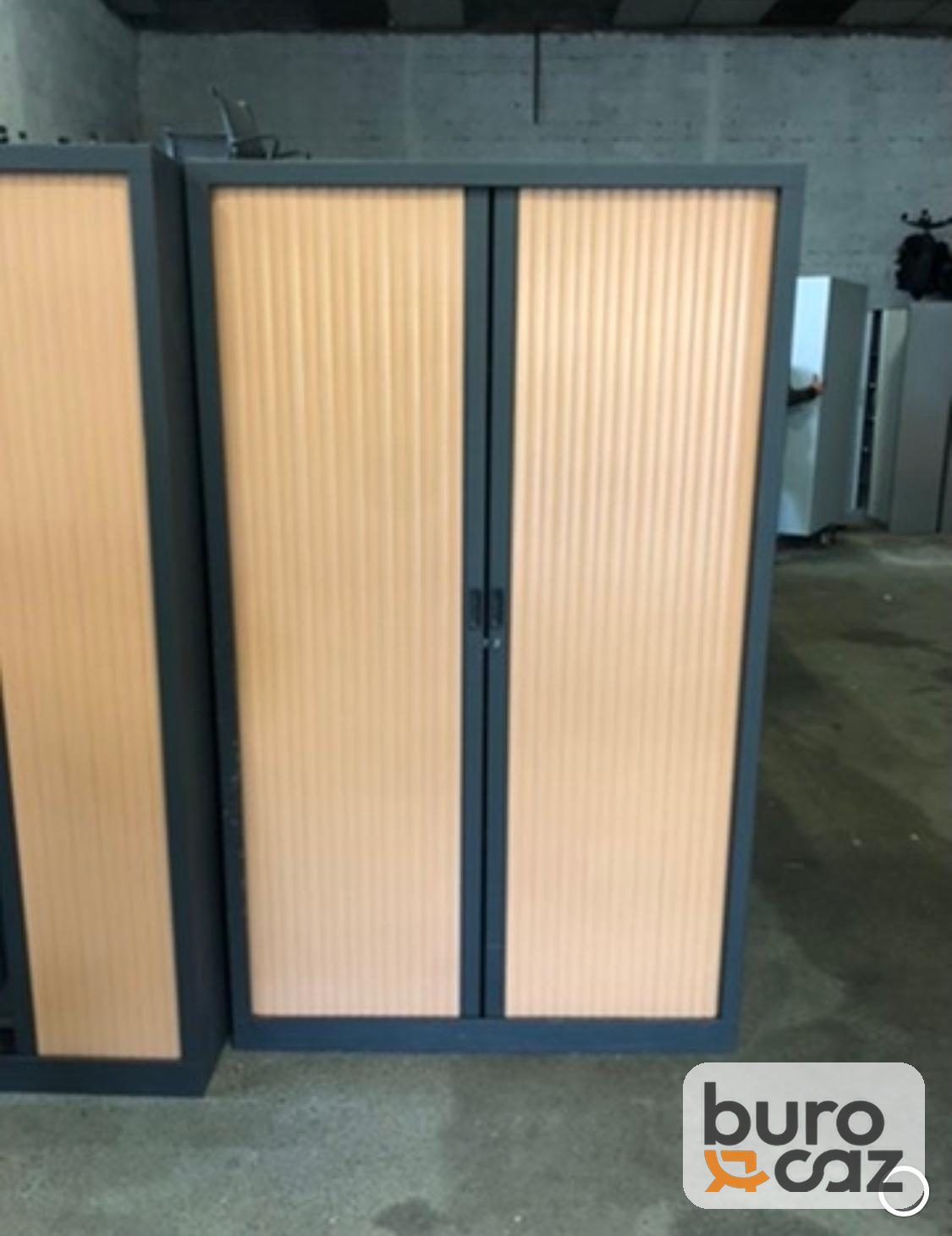Armoire haute métallique à rideaux hêtre structure anthracite