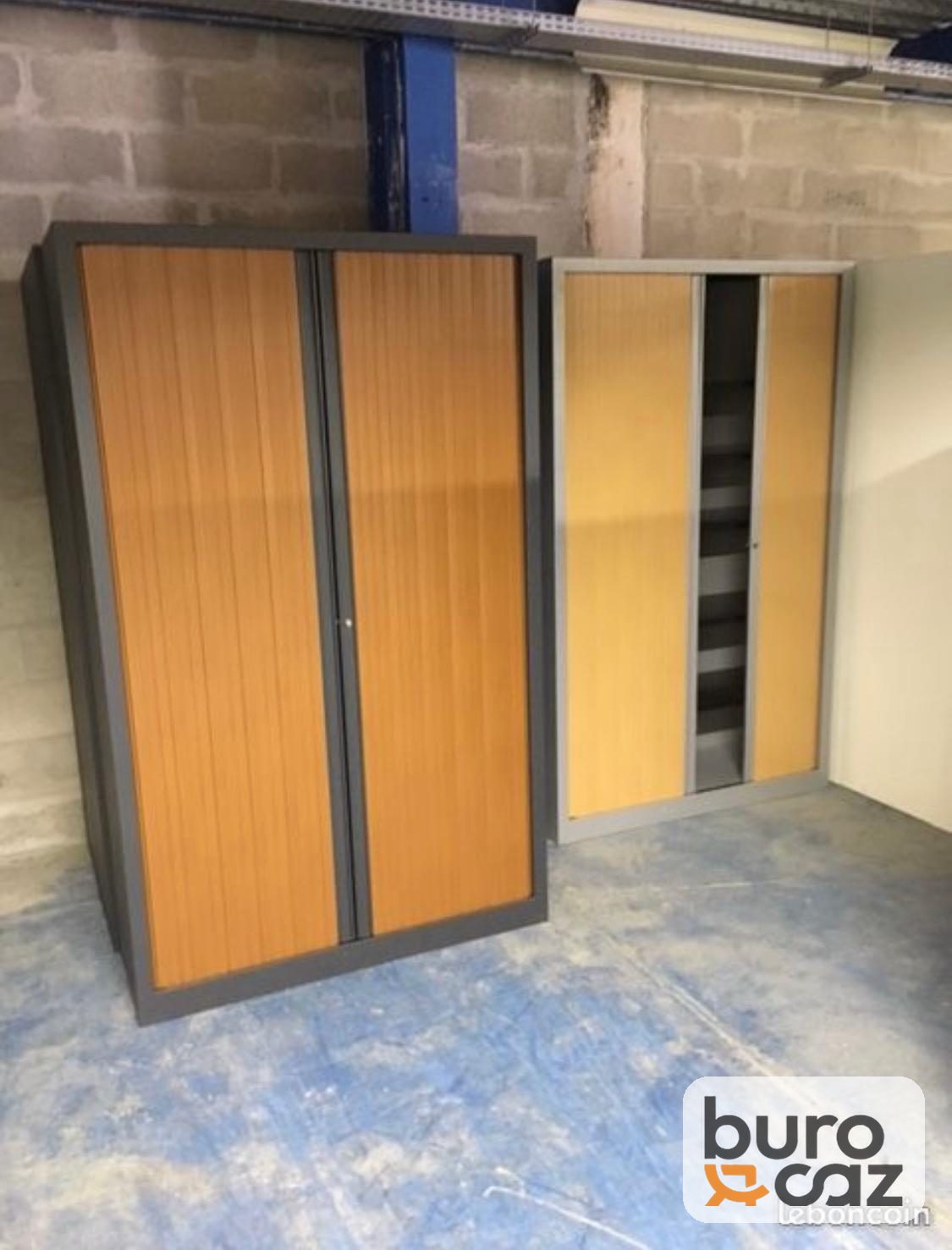 Armoire haute métallique à rideaux hêtre structure anthracite — photo 2
