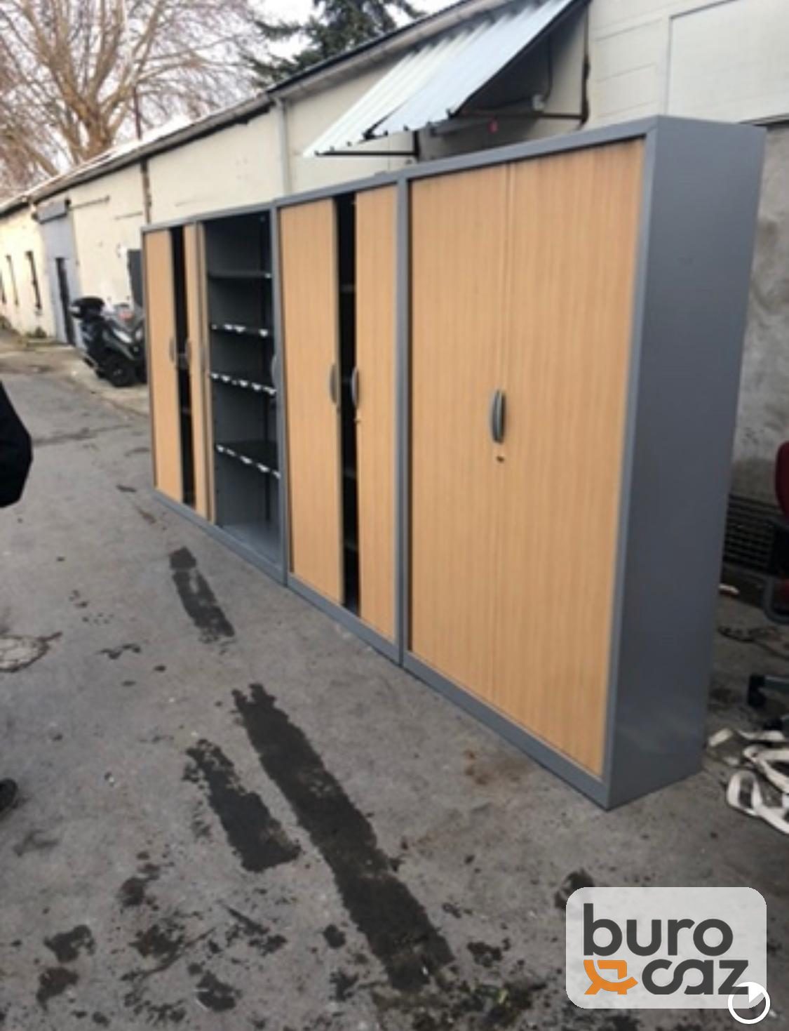Armoire haute métallique à rideaux hêtre structure anthracite — photo 3