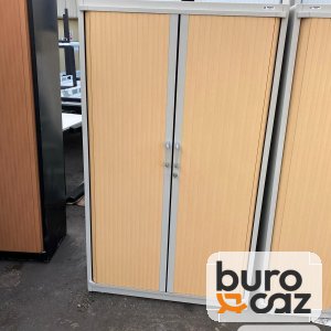 Armoire haute métallique à rideaux hêtre structure grise