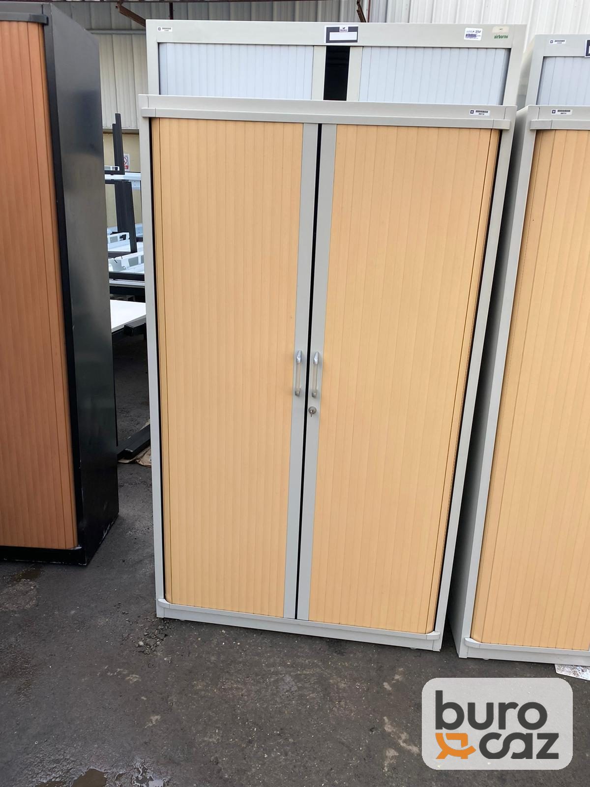 Armoire haute métallique à rideaux hêtre structure grise