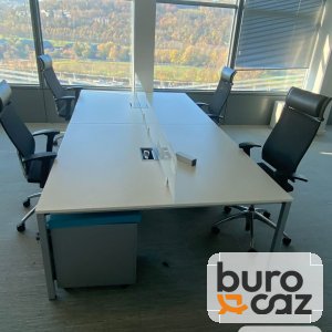 Bench 4 postes blanc avec écrans séparateurs et caissons