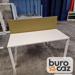 Bureau bench 2 postes blanc écran vert anis