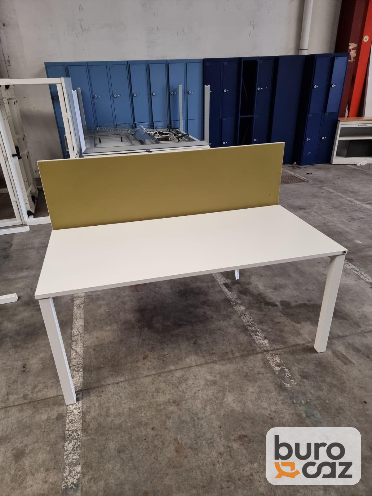 Bureau bench 2 postes blanc écran vert anis