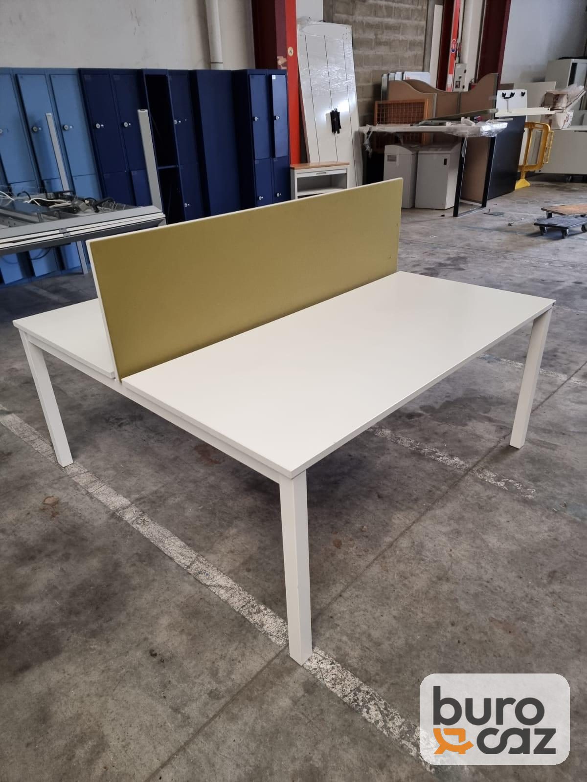 Bureau bench 2 postes blanc écran vert anis — photo 2
