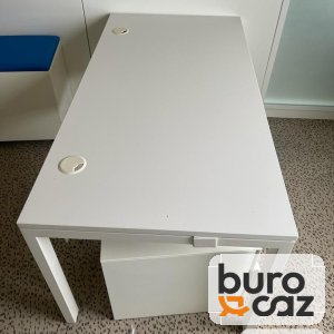Bureau droit blanc piètement blanc