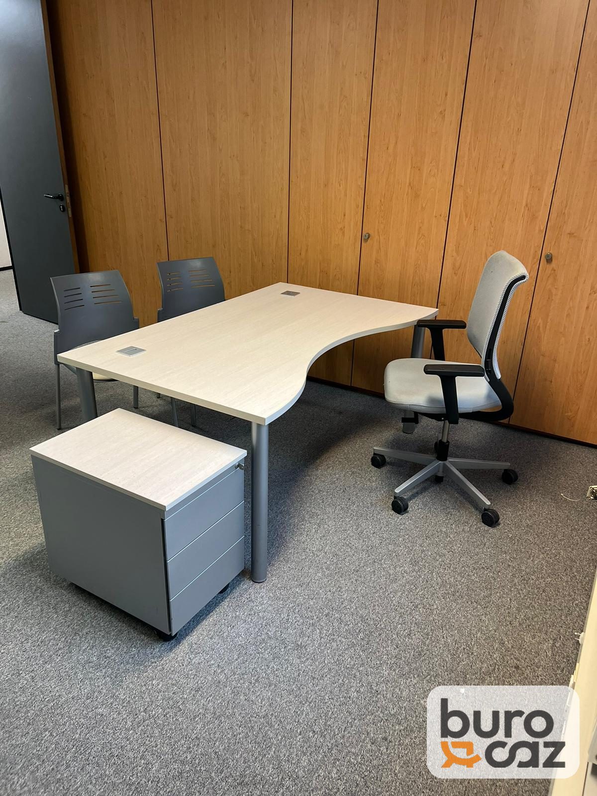Bureau vague plateau bois clair avec caisson — photo 2