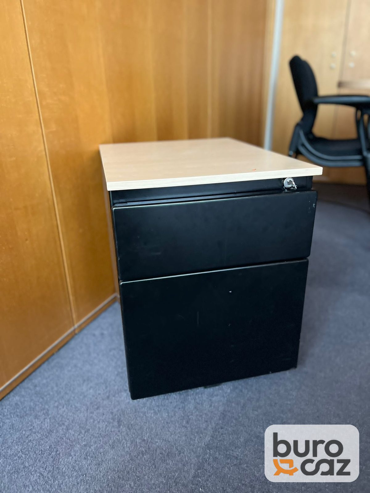 Caisson de bureau noir 2 tiroirs dessus bois