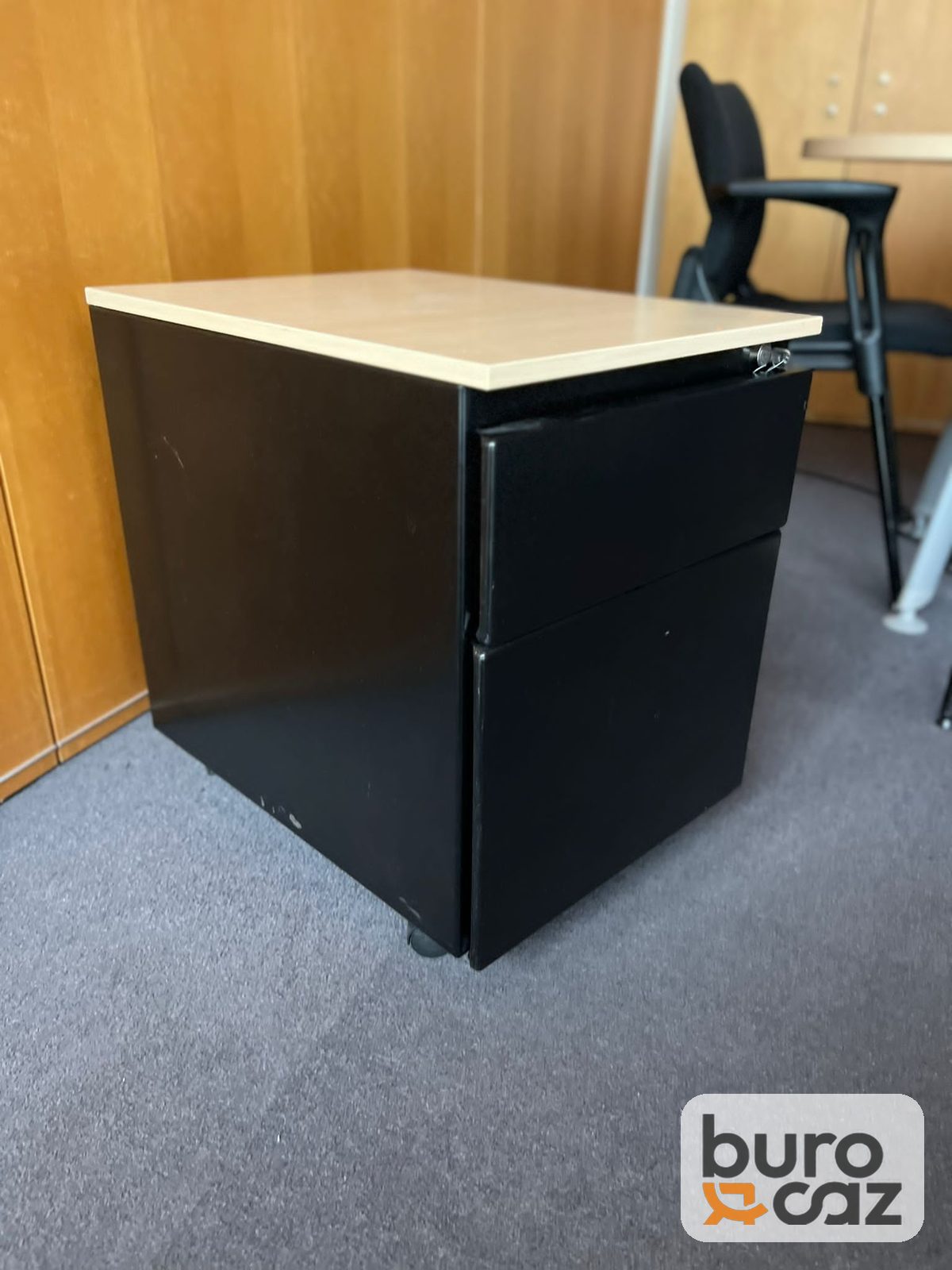 Caisson de bureau noir 2 tiroirs dessus bois — photo 2
