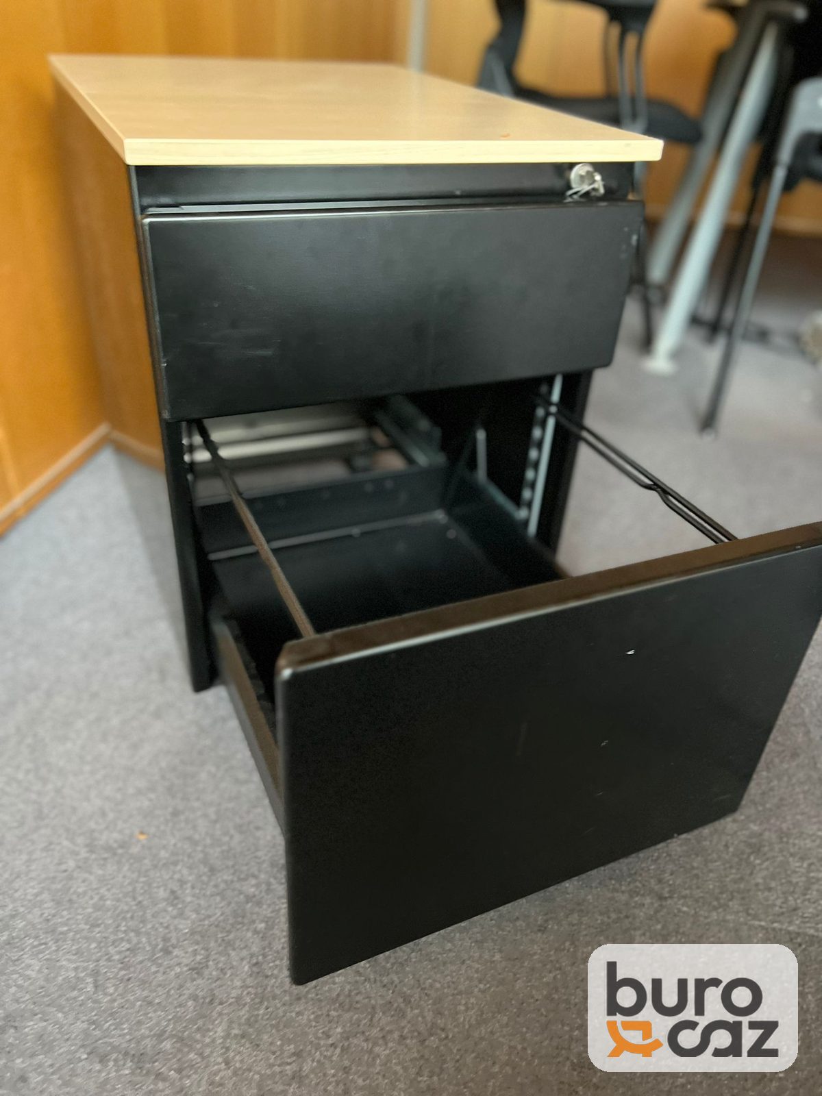 Caisson de bureau noir 2 tiroirs dessus bois — photo 3