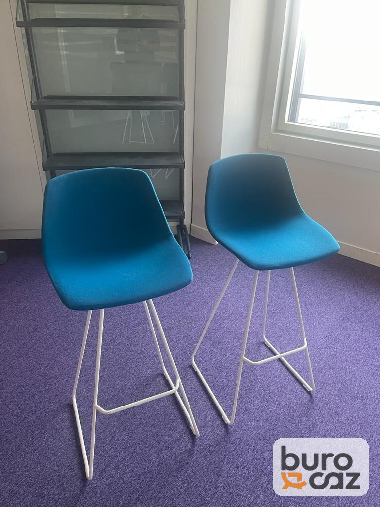 Chaise haute coque bleu canard piètement fil blanc