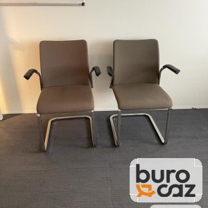Chaise visiteur luge chromée tissu marron avec accoudoirs