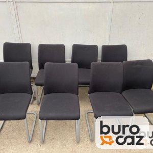 Chaise visiteur tissu noir piétement luge chromé