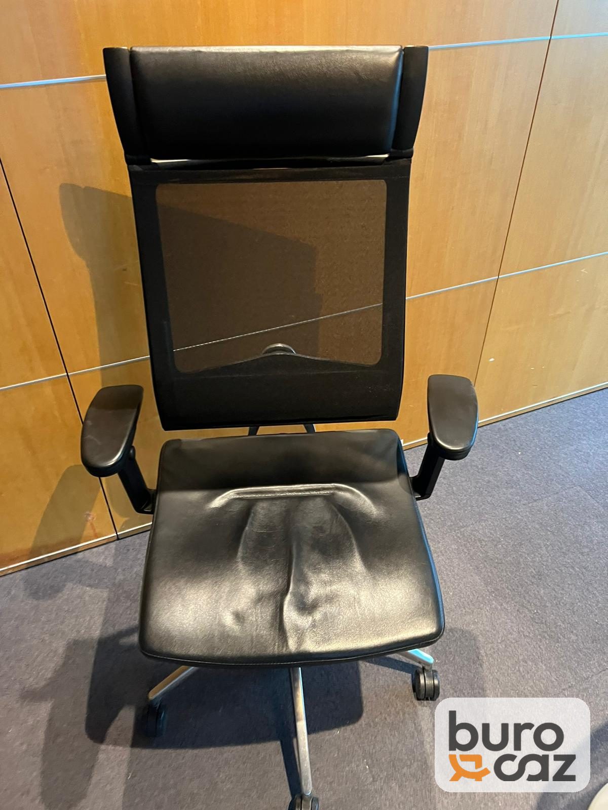 Fauteuil de direction résille noire avec têtière et assise cuir noir — photo 2
