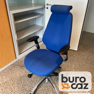 Fauteuil ergonomique tissu bleu avec appui-tête