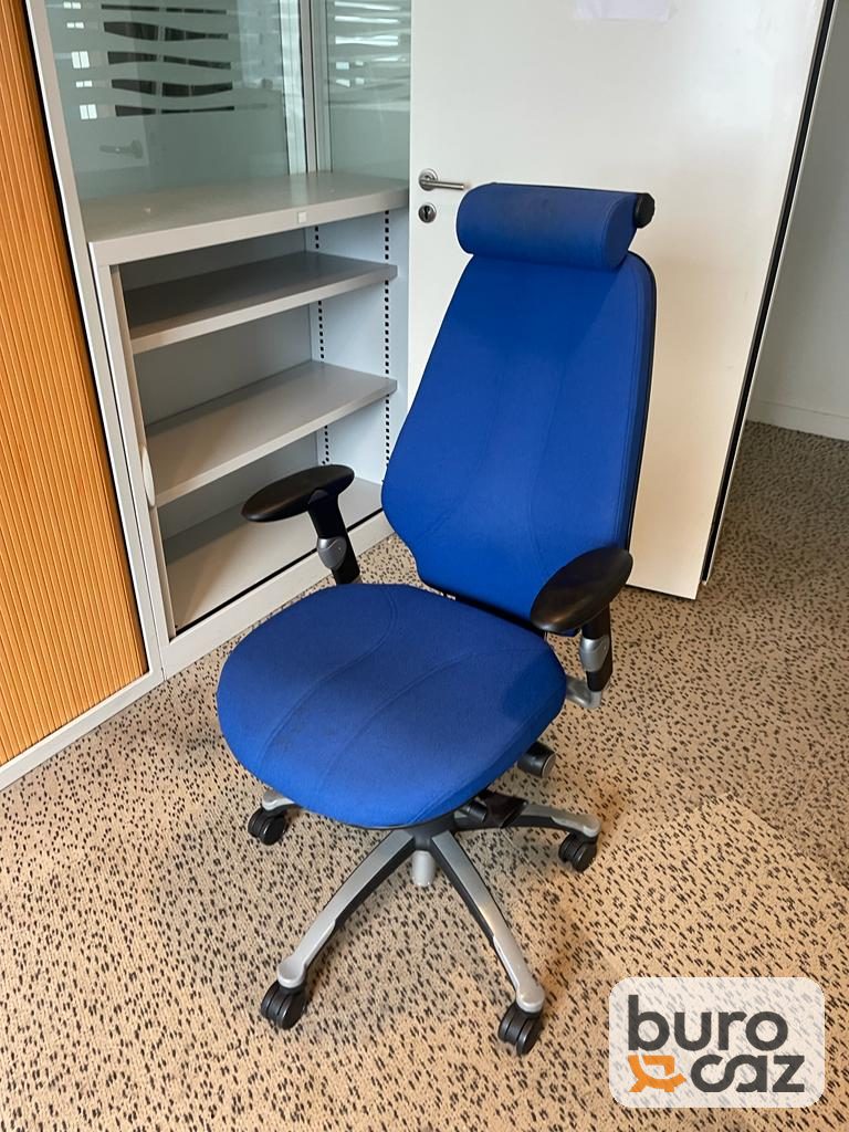 Fauteuil ergonomique tissu bleu avec appui-tête