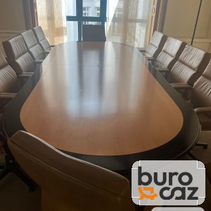 Grande table de réunion ovale bois bicolore