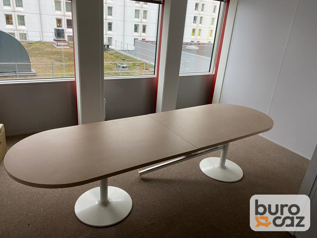 Grande table de réunion ovale chêne clair double pied tulipe blanc — photo 2