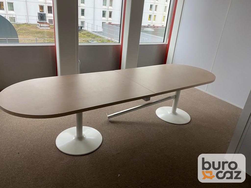 Grande table de réunion ovale chêne clair double pied tulipe blanc — photo 3
