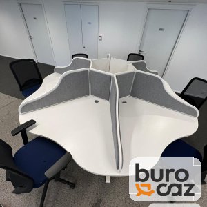 Poste de travail en étoile 6 personnes blanc avec séparateurs