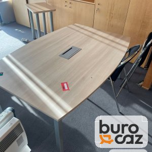 Table de réunion forme tonneau chêne clair avec trappe de connexion