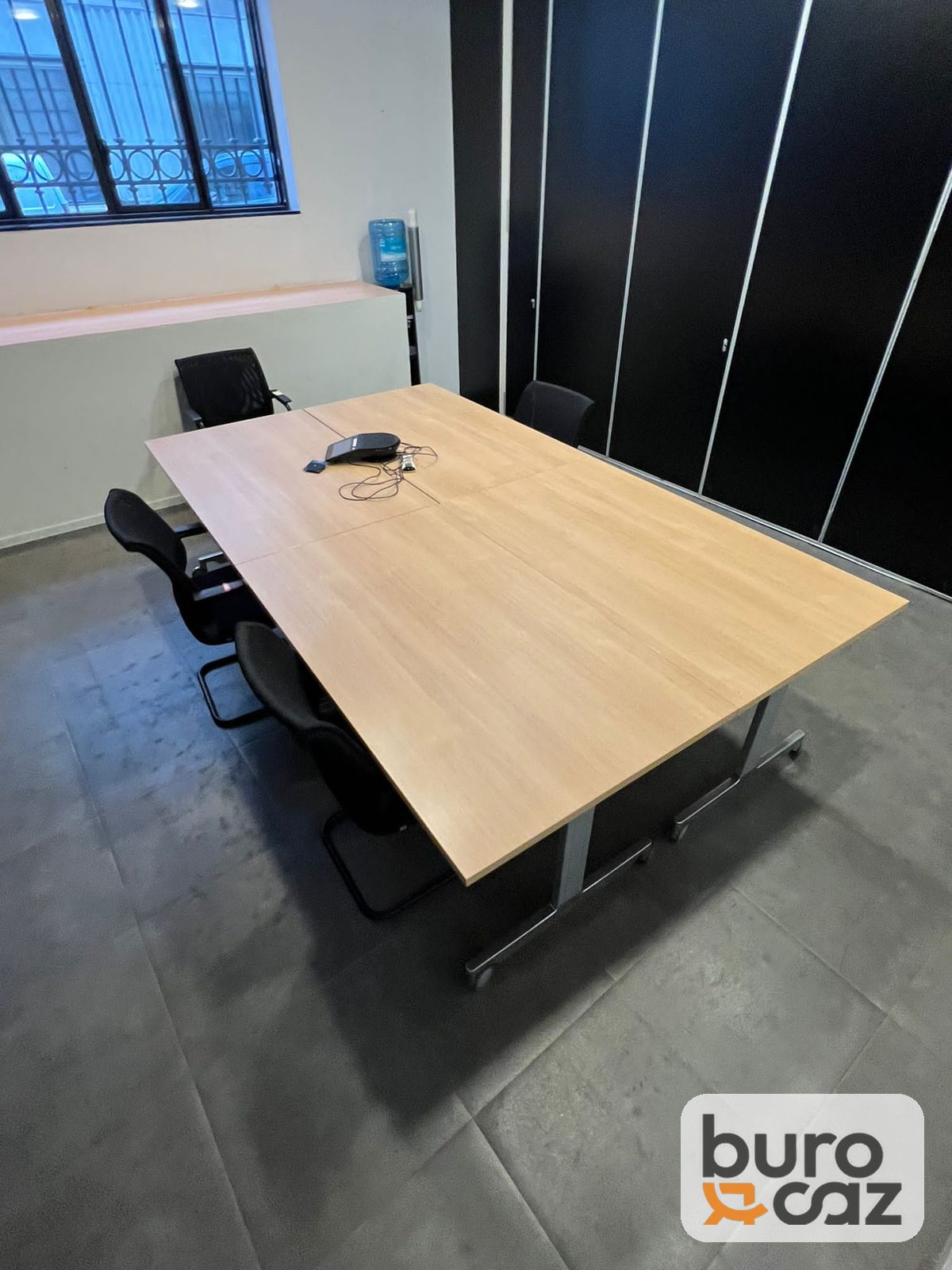Table de réunion plateau hêtre – piètement T métal gris — photo 2