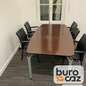 Table de réunion tonneau acajou piètement gris