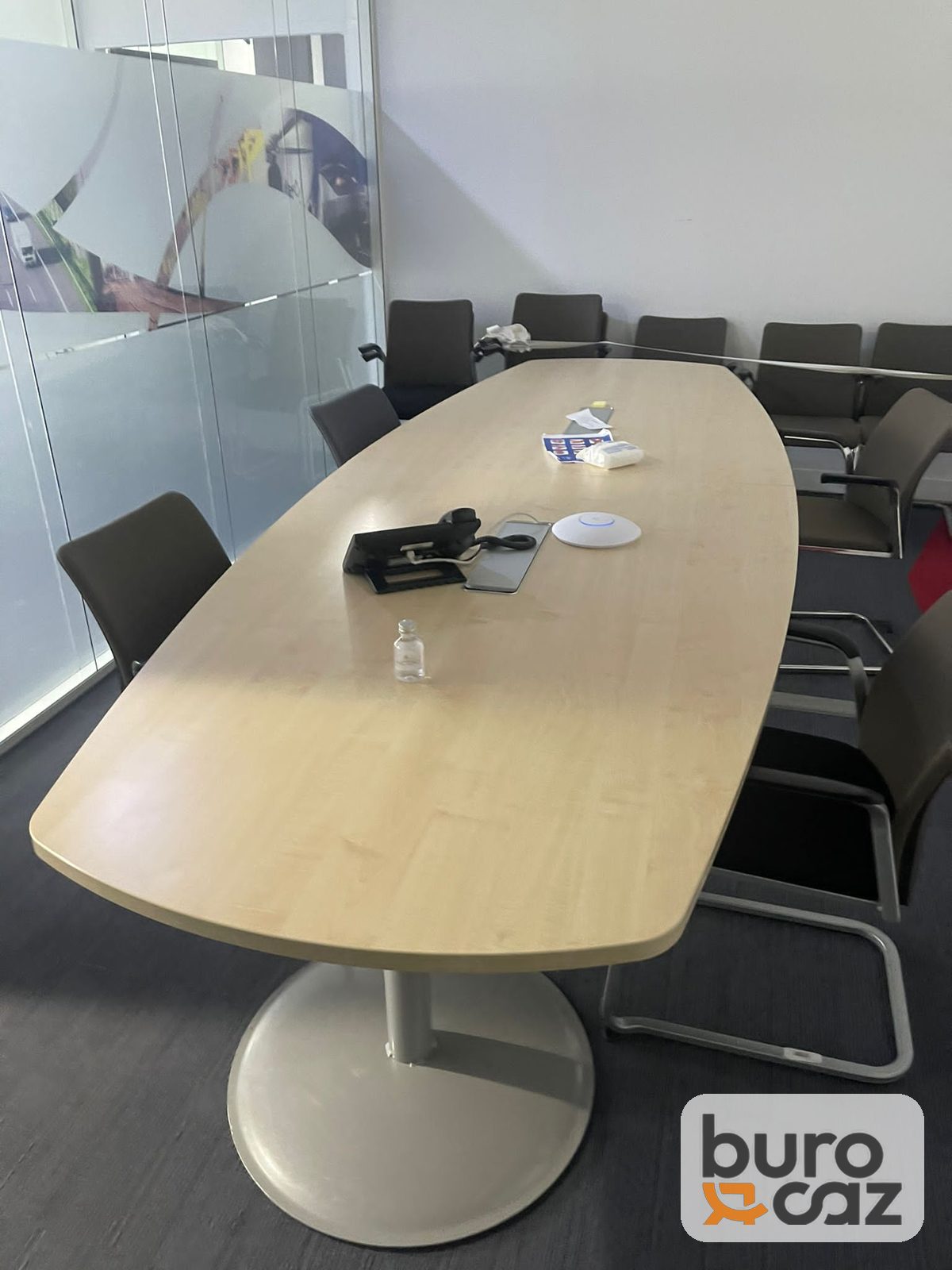 Table de réunion tonneau érable pied central