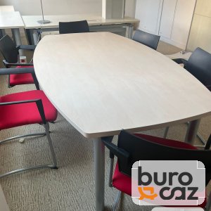 Table de réunion tonneau finition érable pieds gris