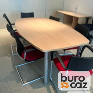 Table de réunion tonneau hêtre pieds gris 8 personnes