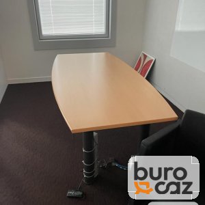 Table de réunion tonneau hêtre piètement gris