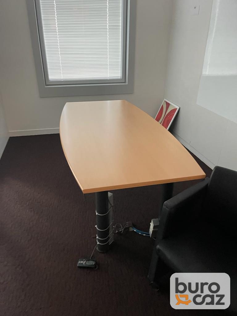 Table de réunion tonneau hêtre piètement gris