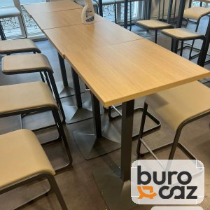 Table haute mange-debout plateau bois pied central noir