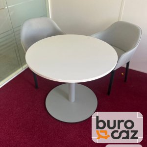 Table ronde blanche pied central gris