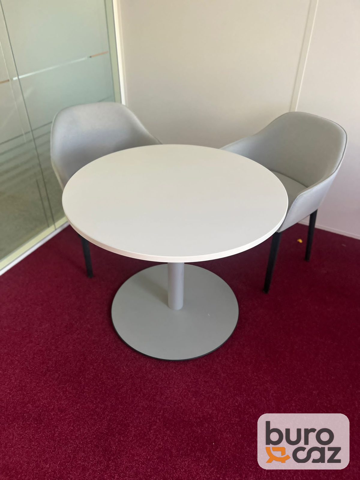 Table ronde blanche pied central gris