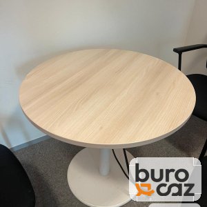Table ronde bois clair pied central blanc