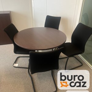Table ronde bois foncé pied central