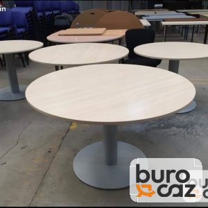 Table ronde érable pied central gris