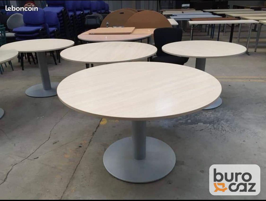 Table ronde érable pied central gris