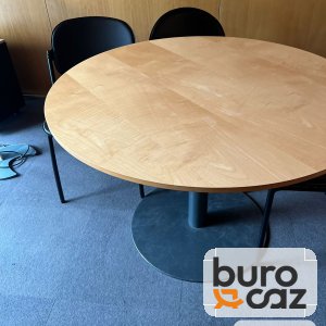 Table ronde plateau bois pied central noir