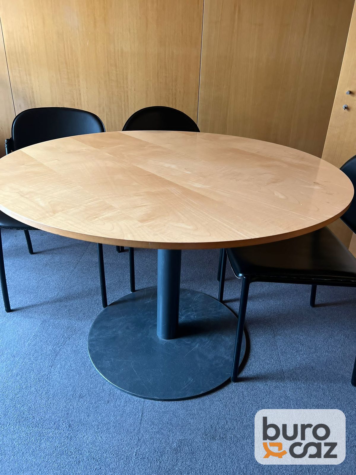 Table ronde plateau bois pied central noir — photo 2