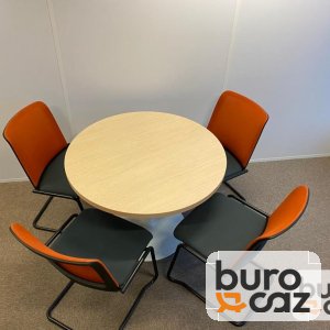 Table ronde plateau érable pied tulipe blanc