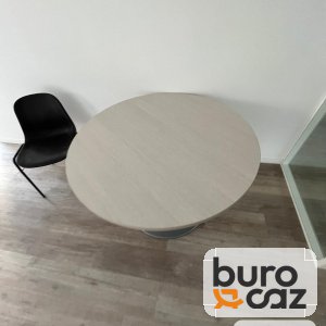 Table ronde plateau gris clair pied central
